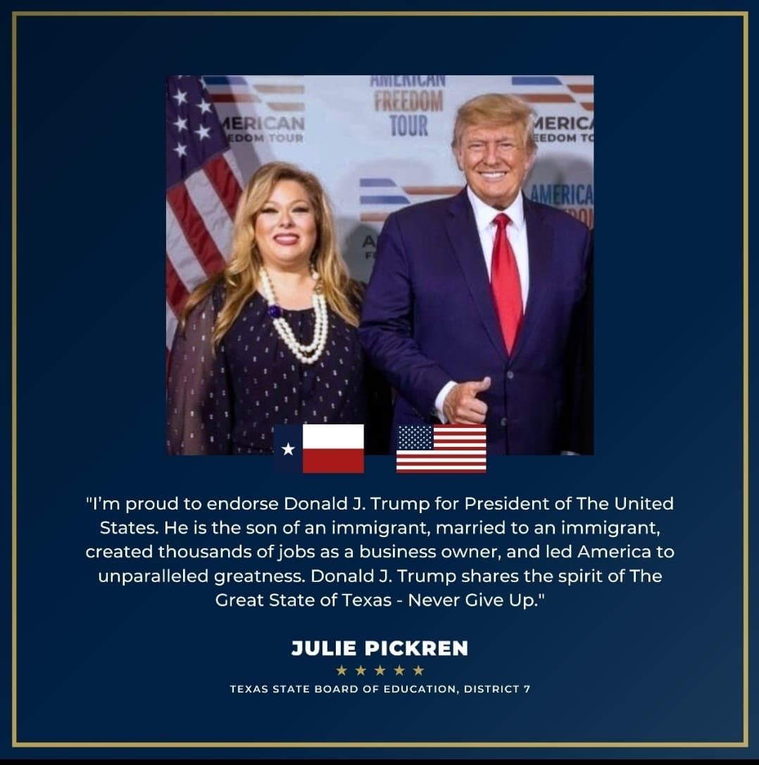Julie Pickren with President Donald Trump at the American Freedom Tour